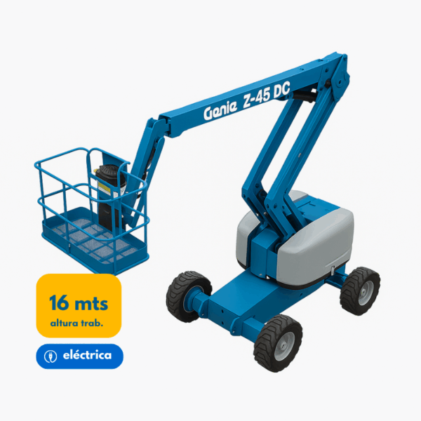 Brazo articulado eléctrico Genie Z-45 DC de 16 metros con tracción 4x4 para uso industrial limpio