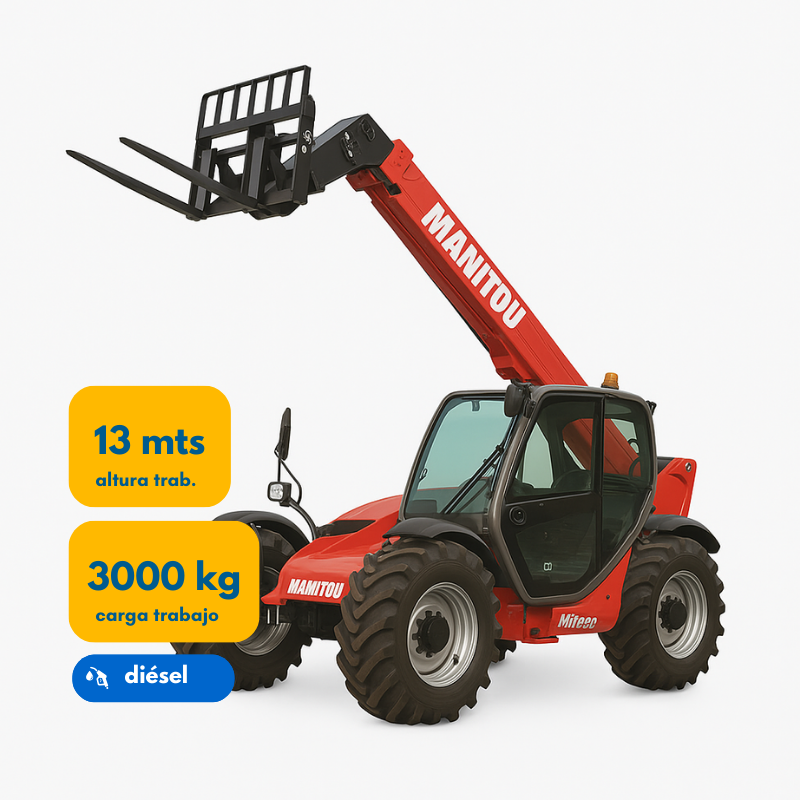Manipulador telescópico Manitou MT 1440 con 14 metros de altura para carga en faenas de construcción