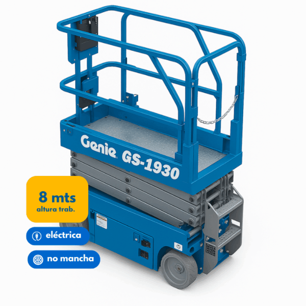 Elevador tijera eléctrico Genie GS-1930 compacto de 8 metros para espacios reducidos en interiores