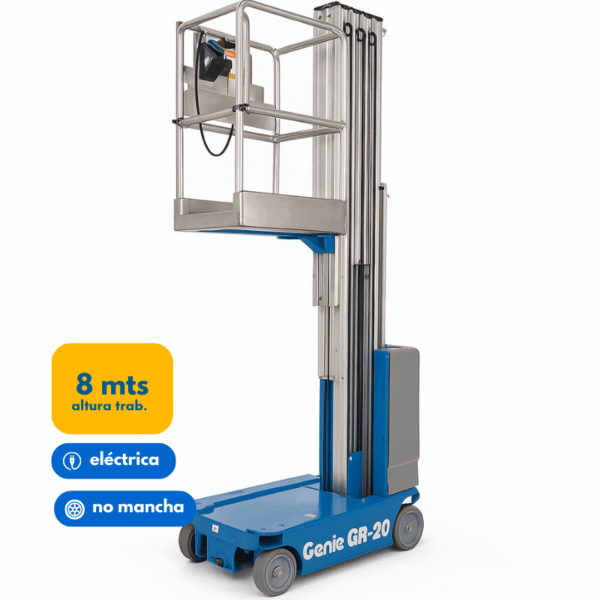 Elevador unipersonal eléctrico Genie GR-20 de 8 metros para interiores compactos y mantenciones en altura